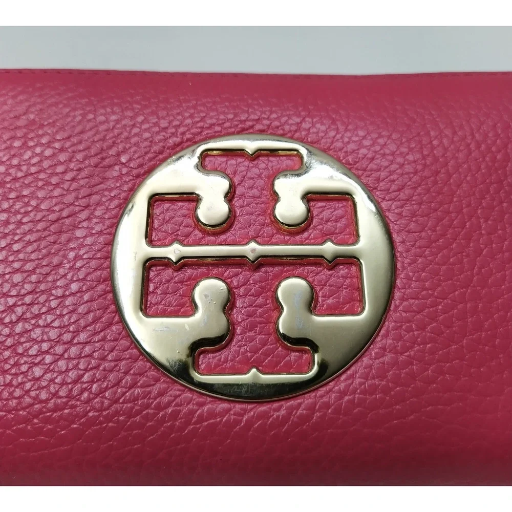 Tory Burch Pink Pebbled Leather Zip Around Credit Card Wallet